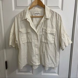 REI White Collared Crop Tee